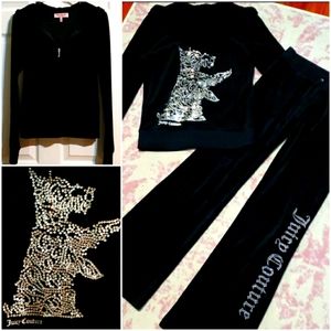 Juicy Couture Black Track Pants & Hoodie Set with Silver Accents